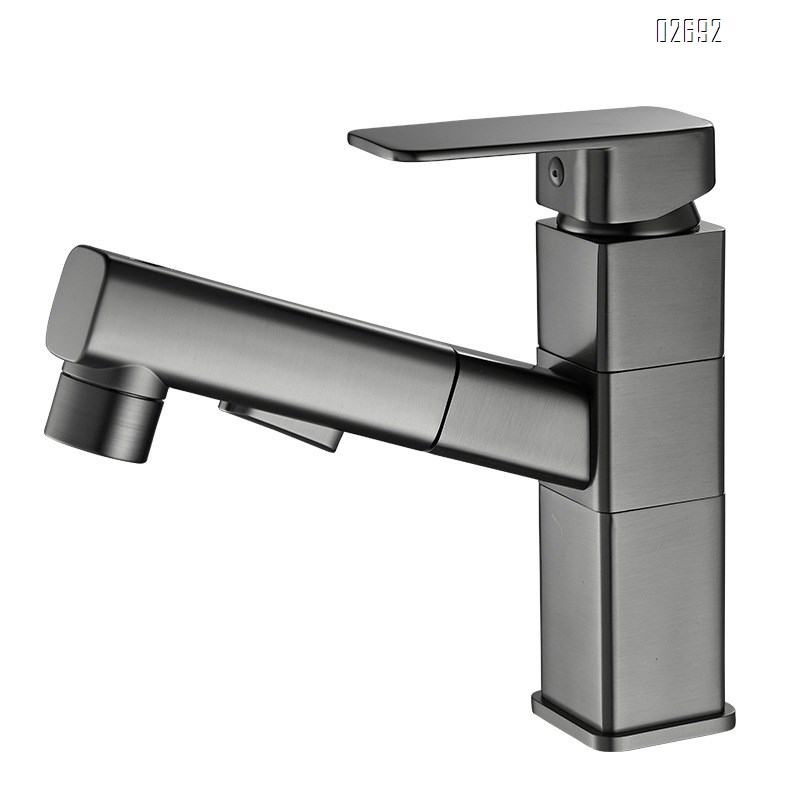 Brass pull-out faucet for bathroom wash basin home use extendable and rotatable basin faucet