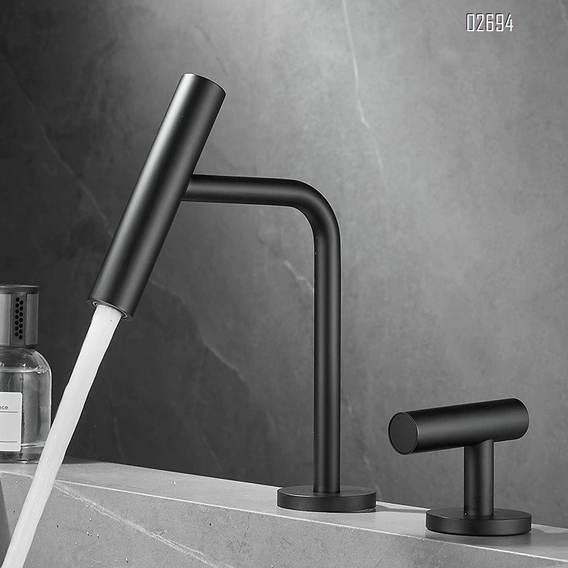 Brass creative cold and hot basin faucet bathroom cabinet wash basin single handle double hole separate faucet