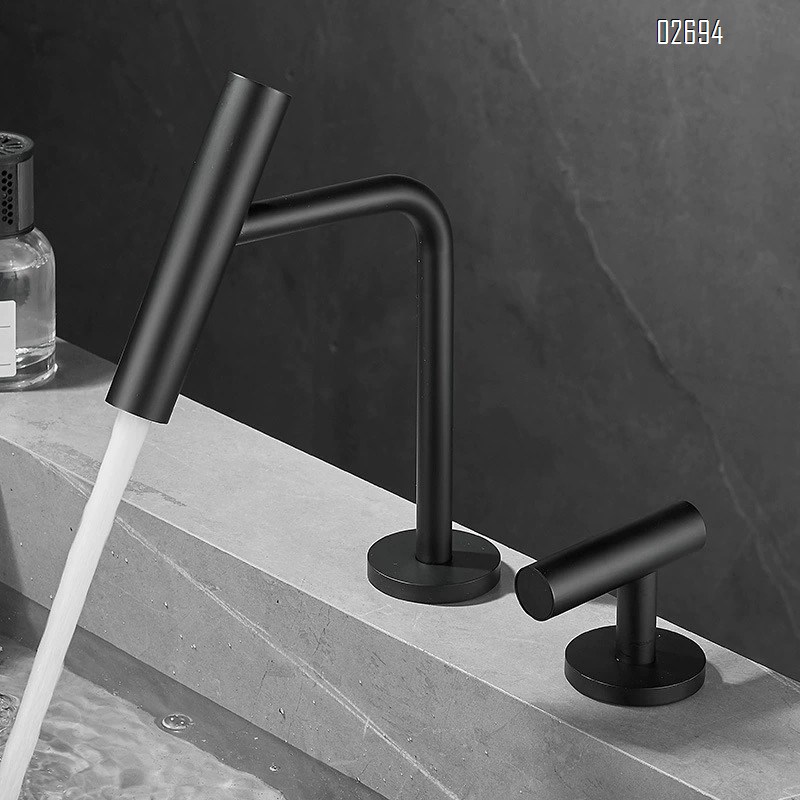 Brass creative cold and hot basin faucet bathroom cabinet wash basin single handle double hole separate faucet