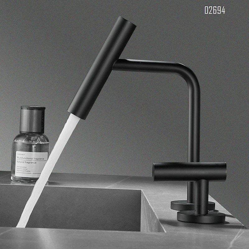 Brass creative cold and hot basin faucet bathroom cabinet wash basin single handle double hole separate faucet