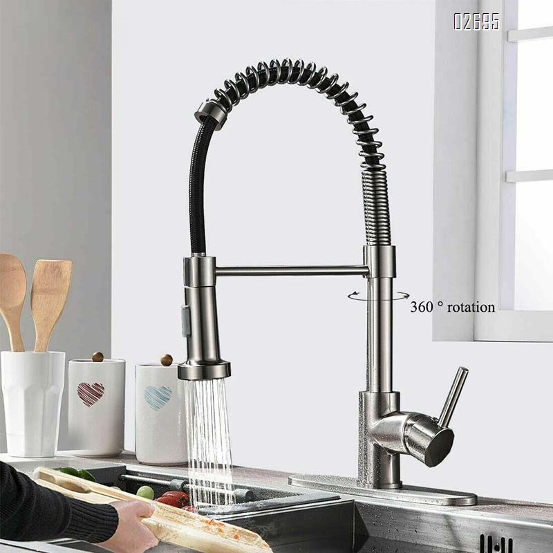 Kitchen faucet stainless steel pull-out countertop faucet spring cold and hot water faucet