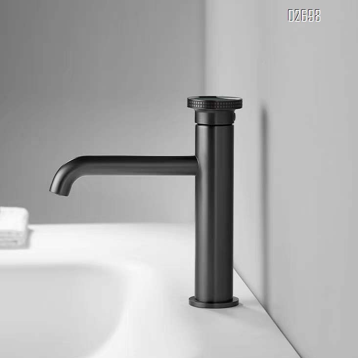 Gun gray basin faucet cold and hot water all Brass bathroom cabinet round wash basin top basin art faucet