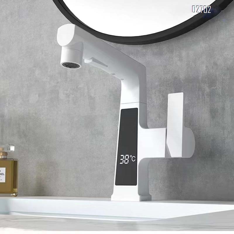 Pull-out type Brass single hole wash basin with extendable faucet multi-functional intelligent temperature display cold and hot water