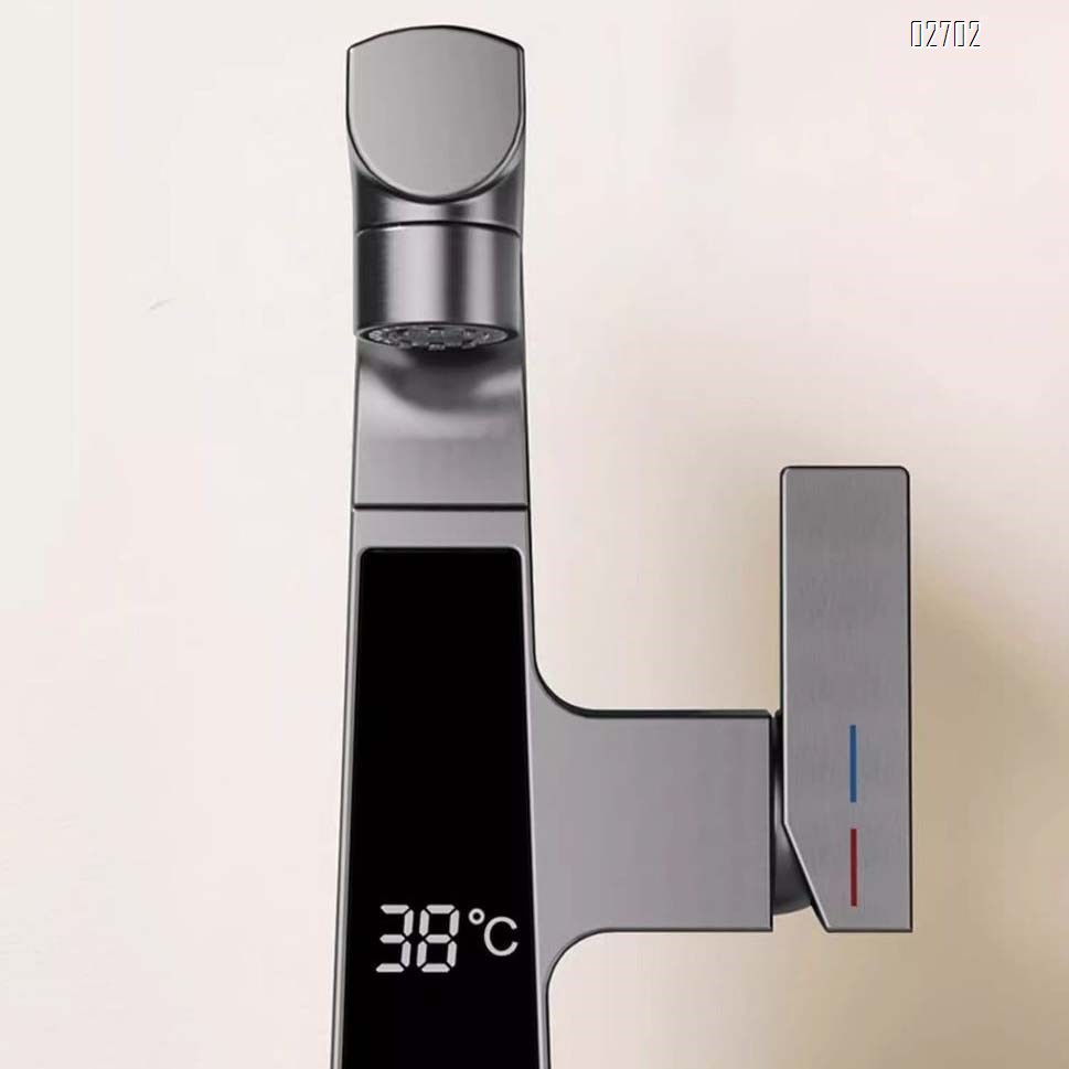 Pull-out type Brass single hole wash basin with extendable faucet multi-functional intelligent temperature display cold and hot water