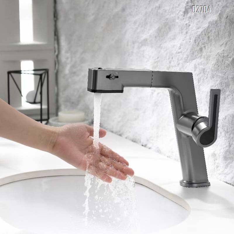 Brass basin faucet for bathroom wash basin cold and hot water two-use multi-directional pull-out type