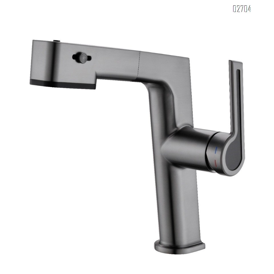 Brass basin faucet for bathroom wash basin cold and hot water two-use multi-directional pull-out type