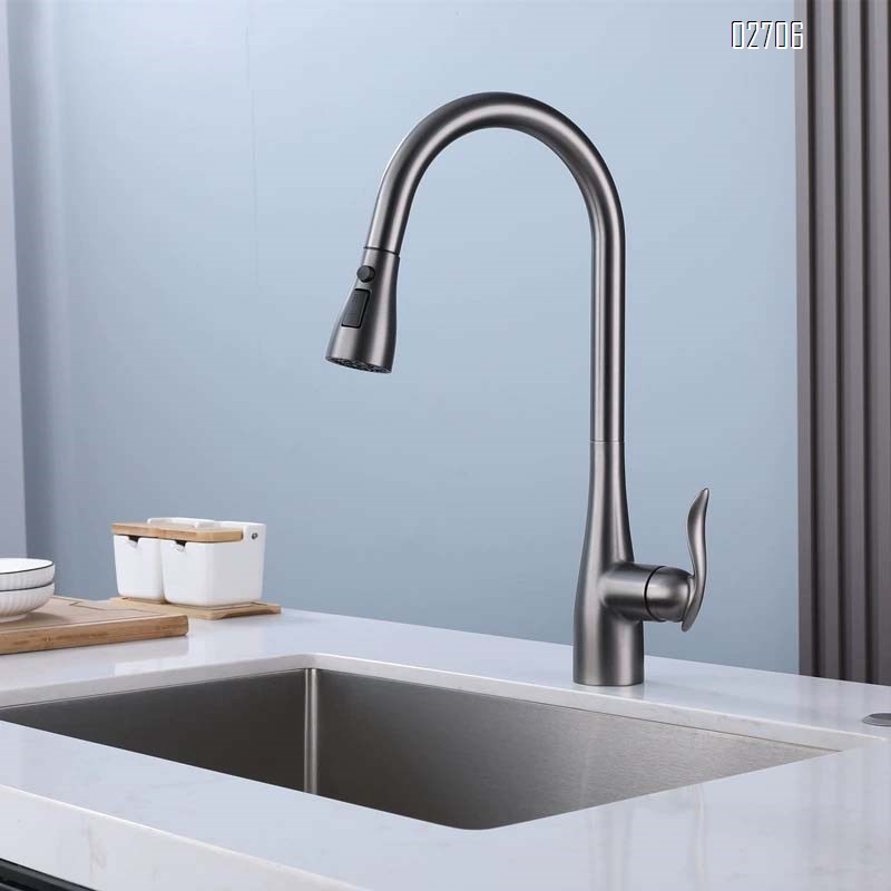 Kitchen faucet with cold and hot water all brass pull-out type for home vegetable washing sink multi-functional anti-splash and increasing faucet