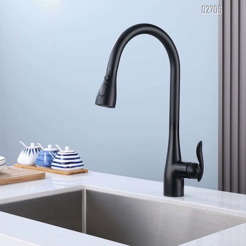 Kitchen faucet with cold and hot water all brass pull-out type for home vegetable washing sink multi-functional anti-splash and increasing faucet