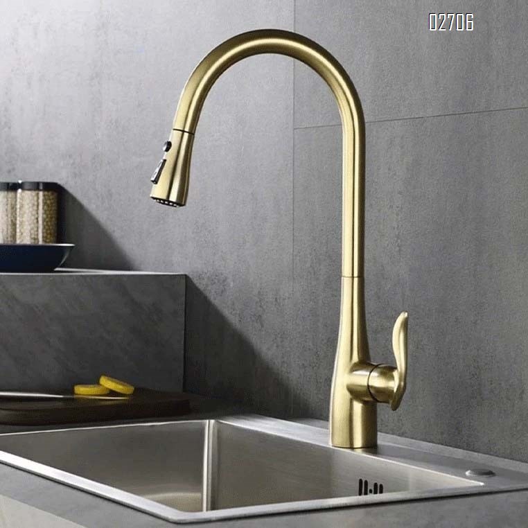 Kitchen faucet with cold and hot water all brass pull-out type for home vegetable washing sink multi-functional anti-splash and increasing faucet
