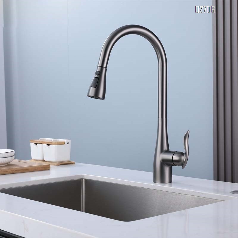 Kitchen faucet with cold and hot water all brass pull-out type for home vegetable washing sink multi-functional anti-splash and increasing faucet