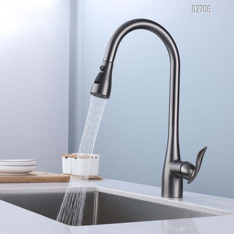 Kitchen faucet with cold and hot water all brass pull-out type for home vegetable washing sink multi-functional anti-splash and increasing faucet