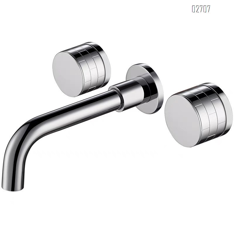 Full Brass gunmetal grey basin with double handle cold and hot recessed faucet wall-mounted rotatable wash basin with wall discharge