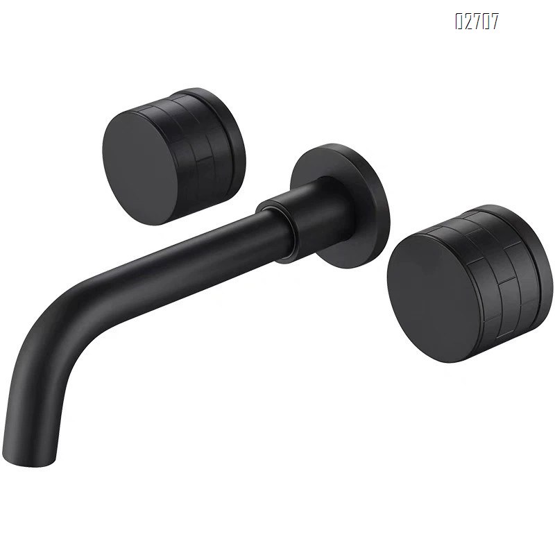 Full Brass gunmetal grey basin with double handle cold and hot recessed faucet wall-mounted rotatable wash basin with wall discharge