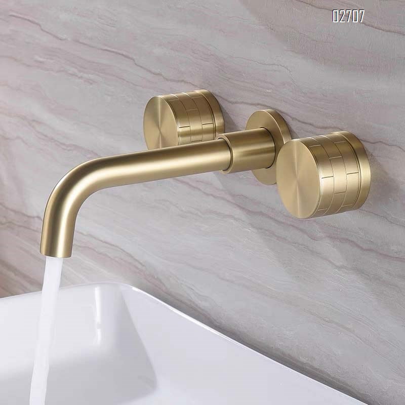 Full Brass gunmetal grey basin with double handle cold and hot recessed faucet wall-mounted rotatable wash basin with wall discharge