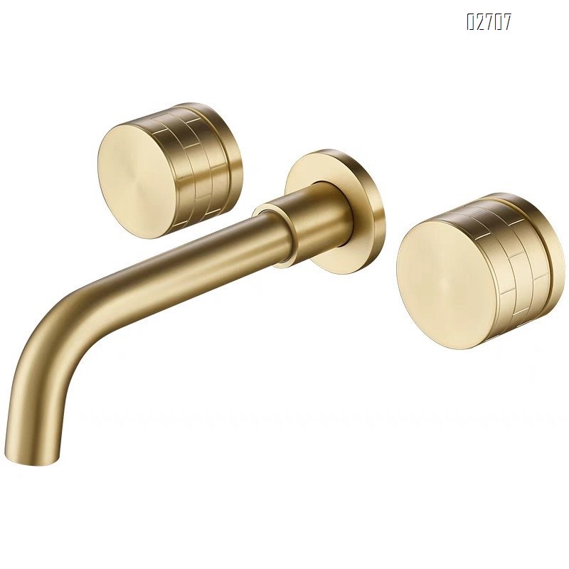 Full Brass gunmetal grey basin with double handle cold and hot recessed faucet wall-mounted rotatable wash basin with wall discharge