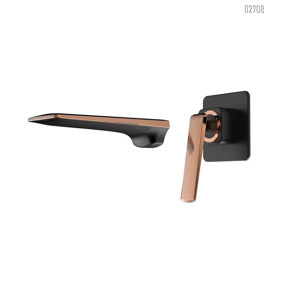 Brass waterfall faucet above the water surface square black rose gold concealed wall-mounted basin faucet recessed wash basin faucet