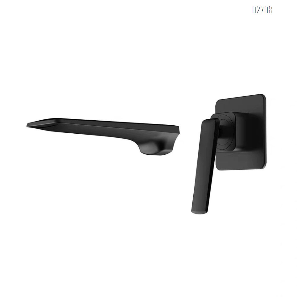 Brass waterfall faucet above the water surface square black rose gold concealed wall-mounted basin faucet recessed wash basin faucet
