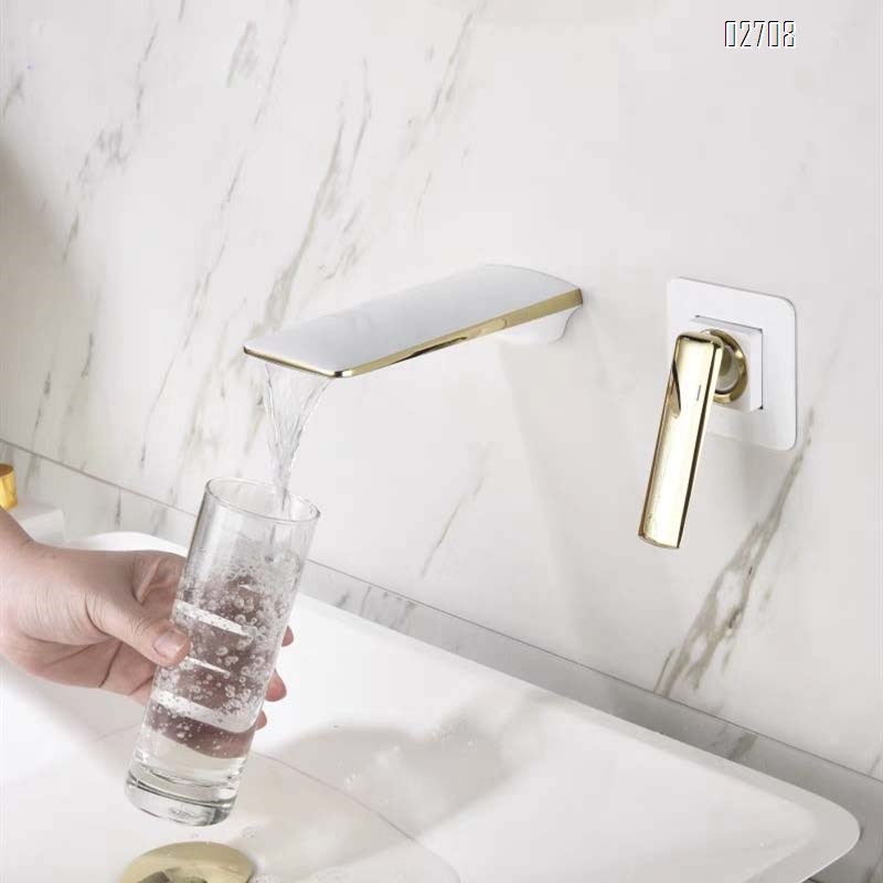 Brass waterfall faucet above the water surface square black rose gold concealed wall-mounted basin faucet recessed wash basin faucet