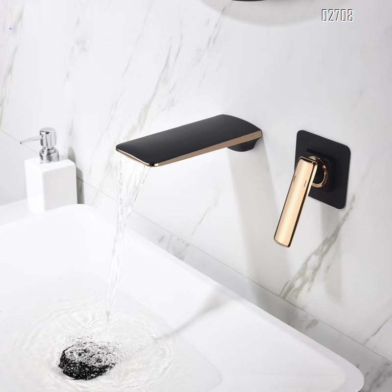 Brass waterfall faucet above the water surface square black rose gold concealed wall-mounted basin faucet recessed wash basin faucet