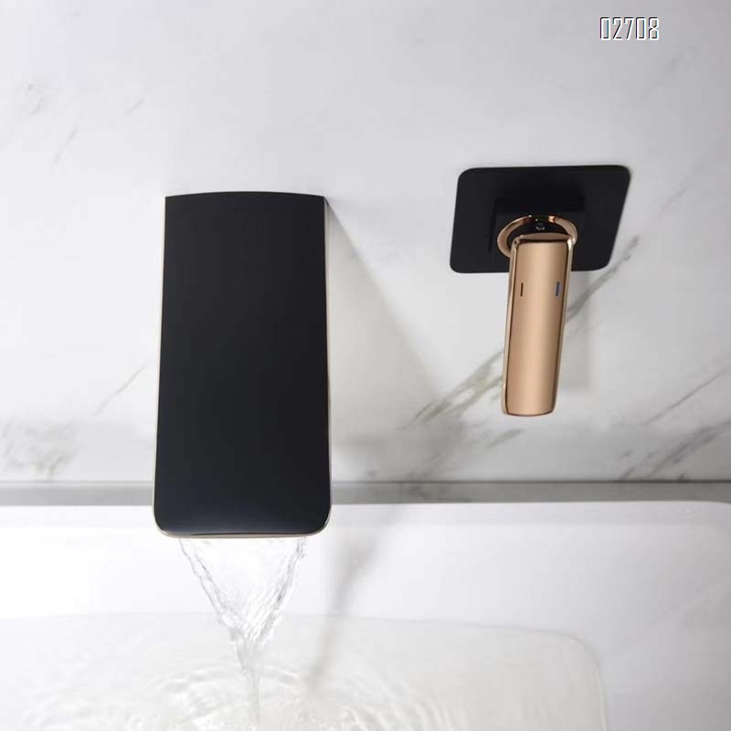 Brass waterfall faucet above the water surface square black rose gold concealed wall-mounted basin faucet recessed wash basin faucet