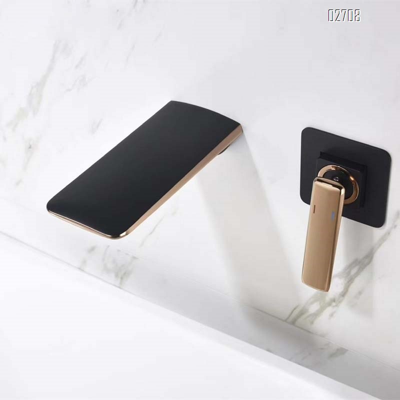 Brass waterfall faucet above the water surface square black rose gold concealed wall-mounted basin faucet recessed wash basin faucet