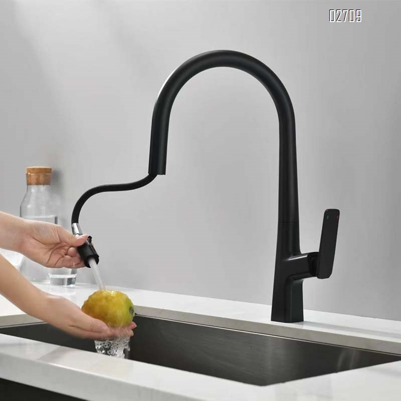 Gunmetal kitchen faucet pull-out style cold and hot wash basin wash sink faucet extendable all Brass black splash-proof
