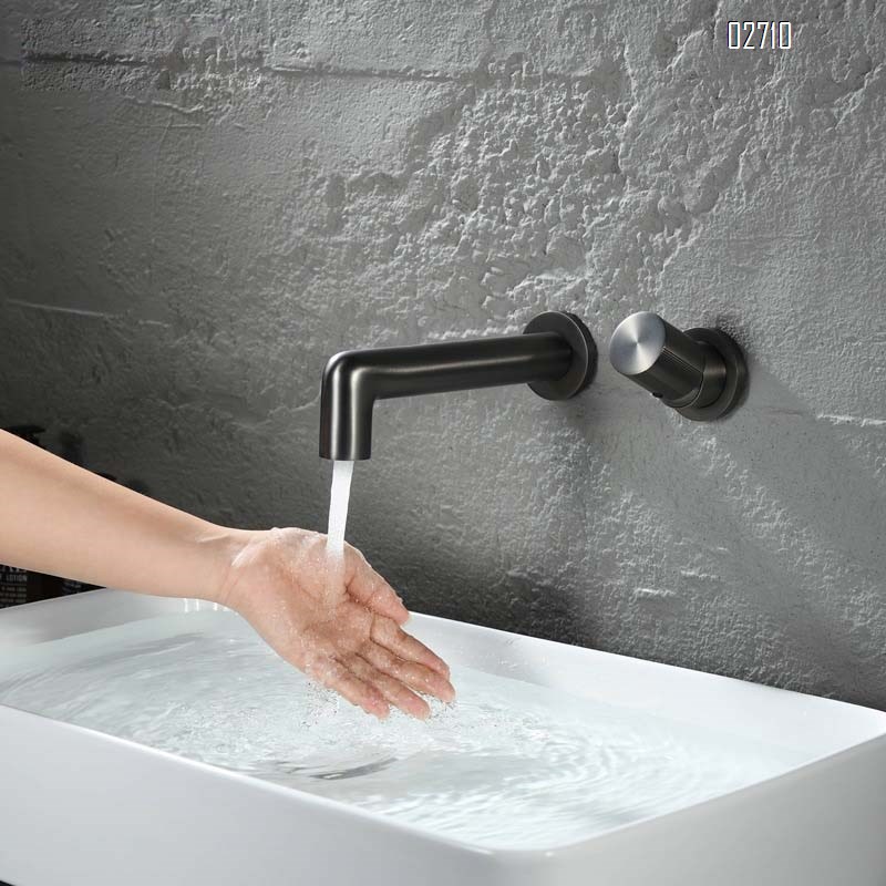 Brass gun gray concealed wall-mounted faucet with built-in sink pre-installed hidden cold and hot wall-mounted fauc for basin drainage