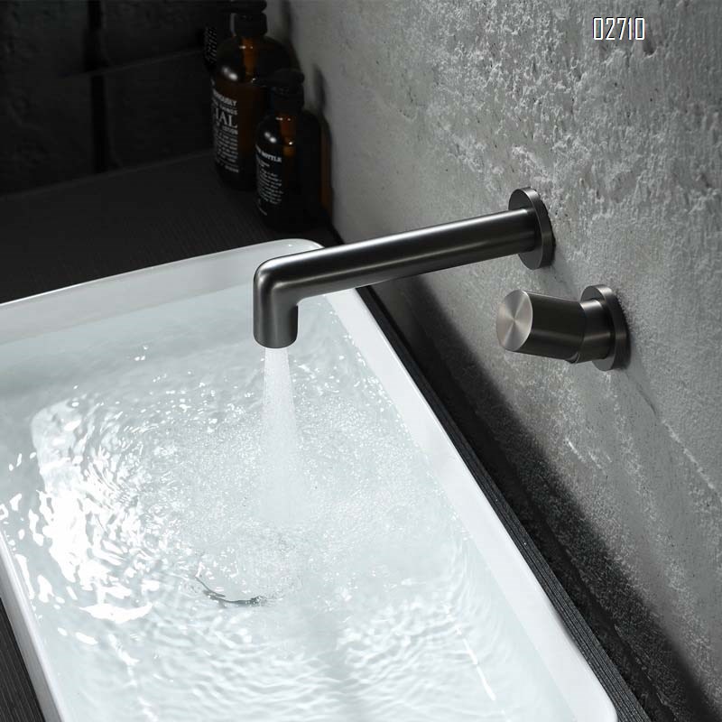 Brass gun gray concealed wall-mounted faucet with built-in sink pre-installed hidden cold and hot wall-mounted fauc for basin drainage