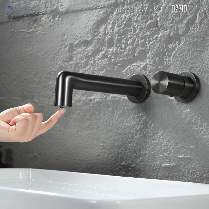 Brass gun gray concealed wall-mounted faucet with built-in sink pre-installed hidden cold and hot wall-mounted fauc for basin drainage