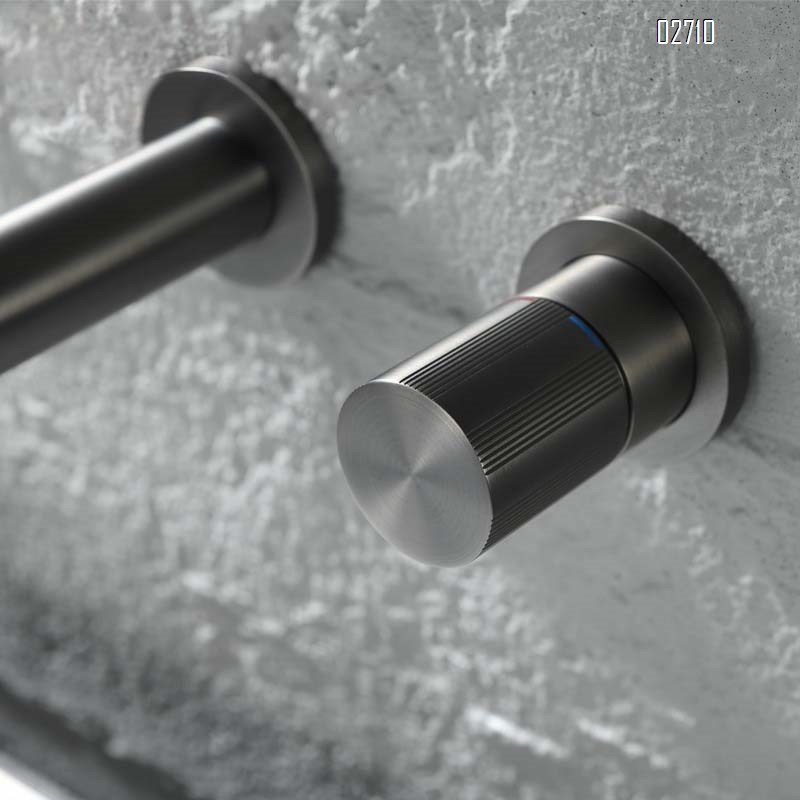 Brass gun gray concealed wall-mounted faucet with built-in sink pre-installed hidden cold and hot wall-mounted fauc for basin drainage