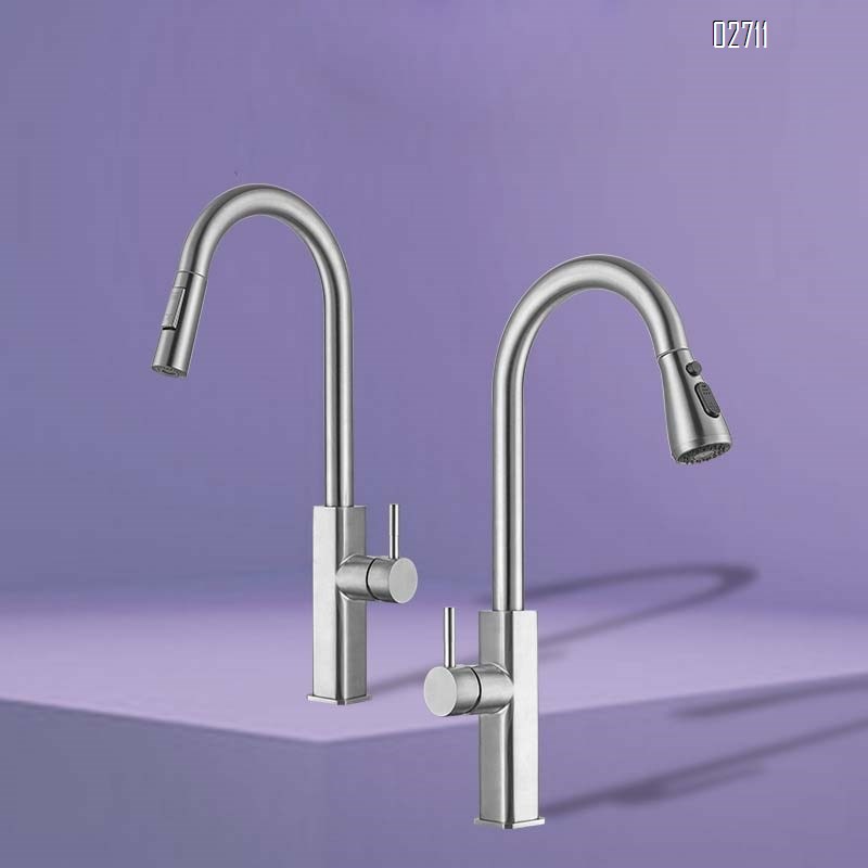 Burshed Gold Gun Grey Kitchen pull-out faucet 304 stainless steel pull-out cold and hot water faucet