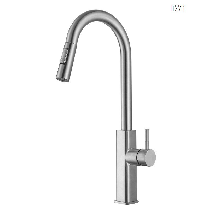 Burshed Gold Gun Grey Kitchen pull-out faucet 304 stainless steel pull-out cold and hot water faucet