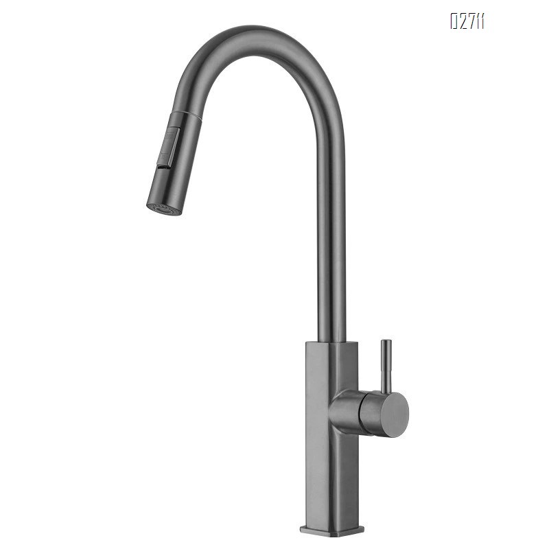 Burshed Gold Gun Grey Kitchen pull-out faucet 304 stainless steel pull-out cold and hot water faucet