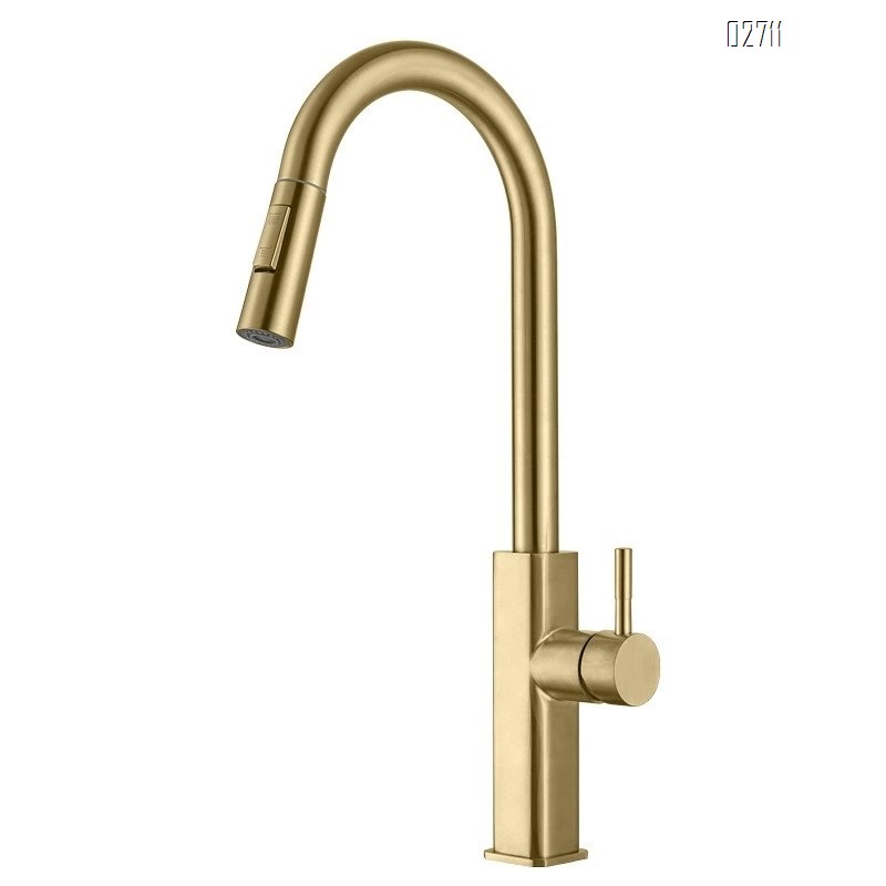 Burshed Gold Gun Grey Kitchen pull-out faucet 304 stainless steel pull-out cold and hot water faucet