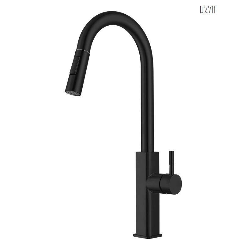Burshed Gold Gun Grey Kitchen pull-out faucet 304 stainless steel pull-out cold and hot water faucet