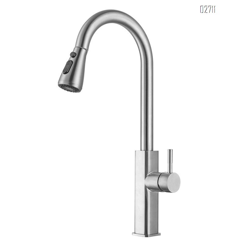 Burshed Gold Gun Grey Kitchen pull-out faucet 304 stainless steel pull-out cold and hot water faucet