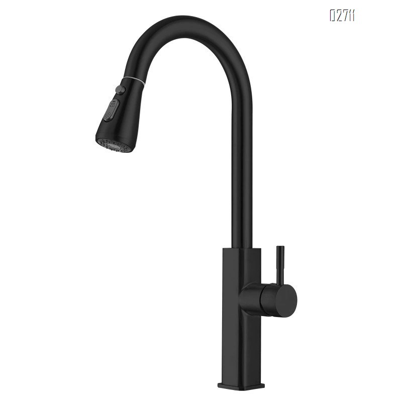 Burshed Gold Gun Grey Kitchen pull-out faucet 304 stainless steel pull-out cold and hot water faucet