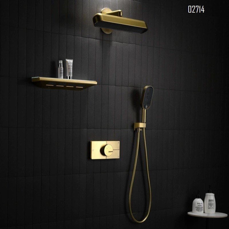 Brass concealed hot-melt shower set with gunmetal gray embedded wall-mounted temperature control pressure-increasing pre-embedded shower
