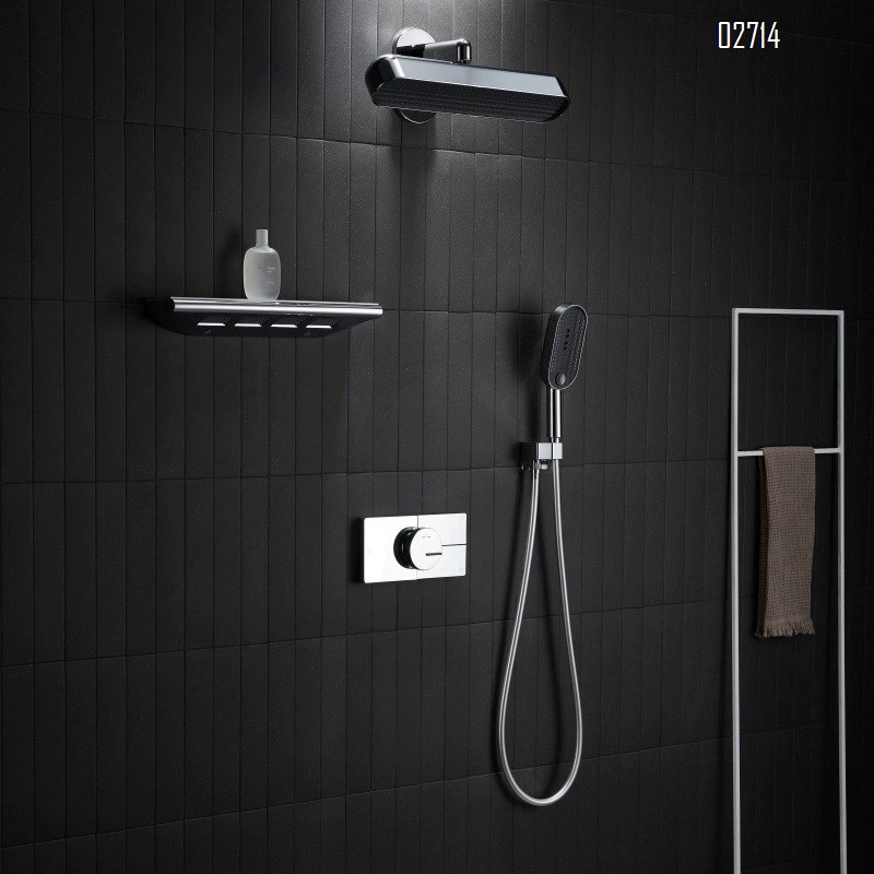 Brass concealed hot-melt shower set with gunmetal gray embedded wall-mounted temperature control pressure-increasing pre-embedded shower