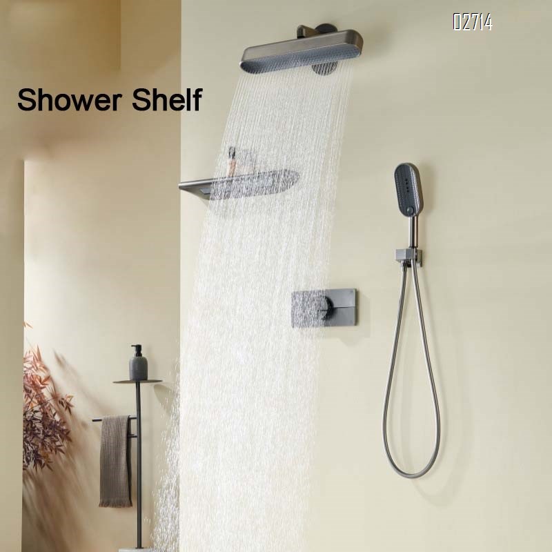 Brass concealed hot-melt shower set with gunmetal gray embedded wall-mounted temperature control pressure-increasing pre-embedded shower