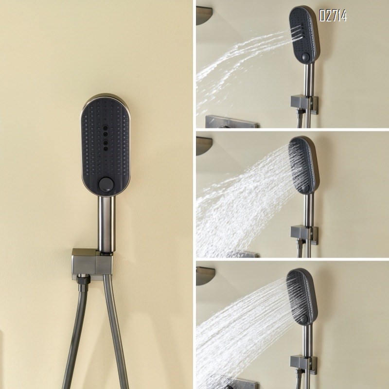 Brass concealed hot-melt shower set with gunmetal gray embedded wall-mounted temperature control pressure-increasing pre-embedded shower