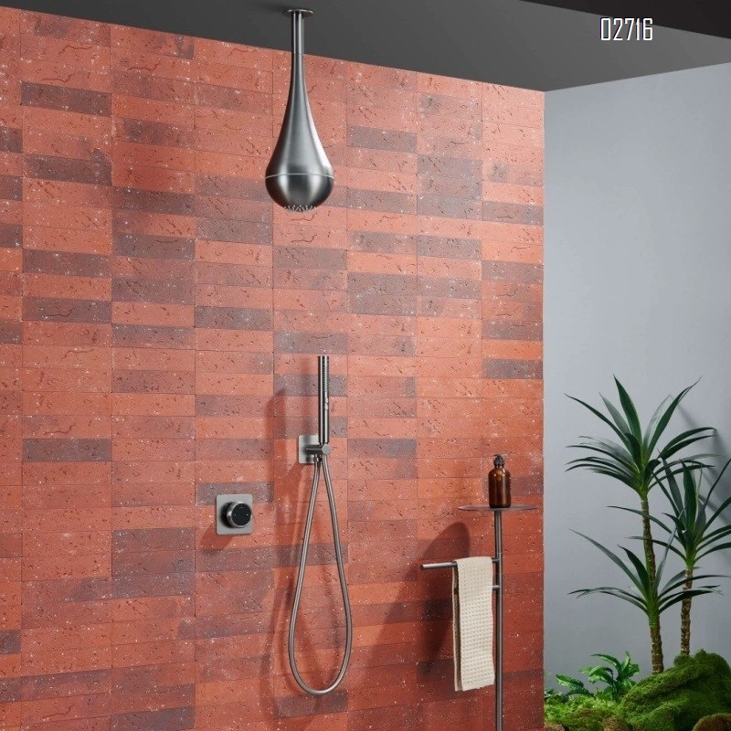 Brass Home Engineering new model brushed gold recessed water droplet ceiling shower set in-wall atmosphere light shower set