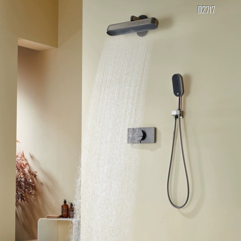 Gunmetal gray full Brass concealed shower rose with built-in wall-mounted rain shower and embedded table lamp shower set