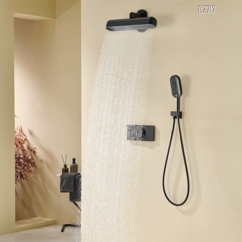 Gunmetal gray full Brass concealed shower rose with built-in wall-mounted rain shower and embedded table lamp shower set