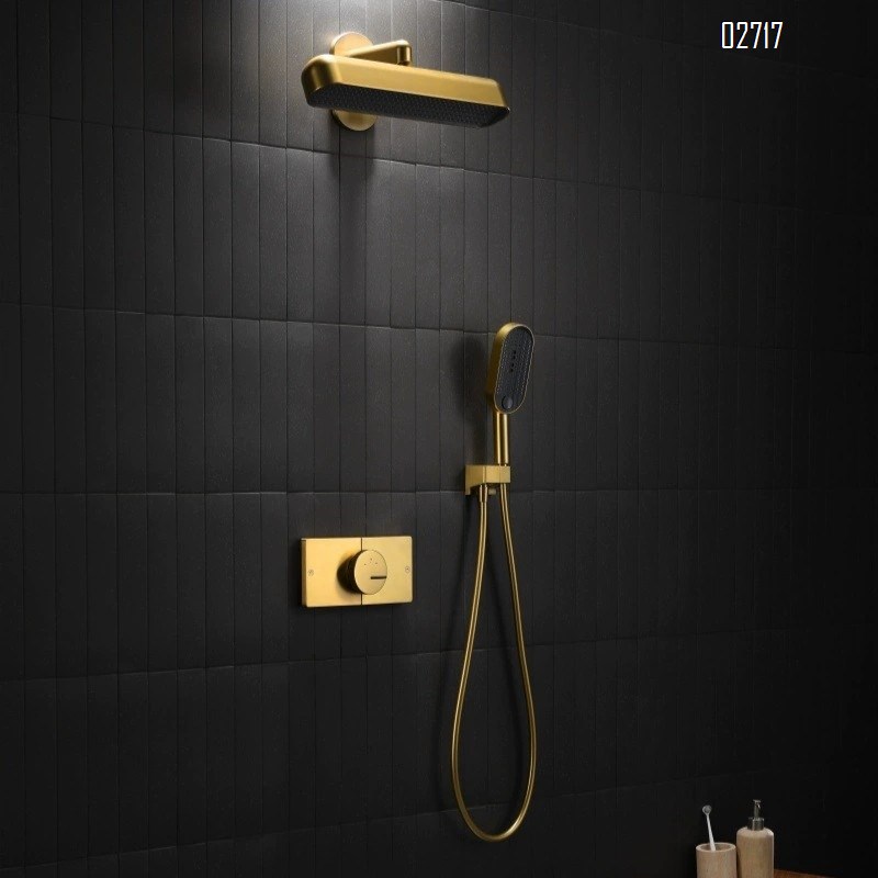 Gunmetal gray full Brass concealed shower rose with built-in wall-mounted rain shower and embedded table lamp shower set