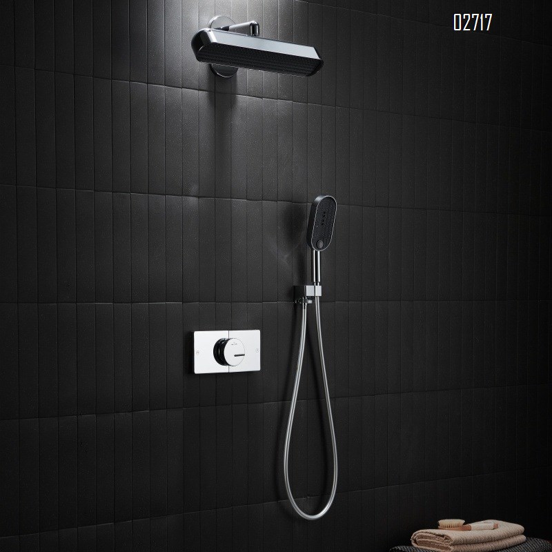 Gunmetal gray full Brass concealed shower rose with built-in wall-mounted rain shower and embedded table lamp shower set