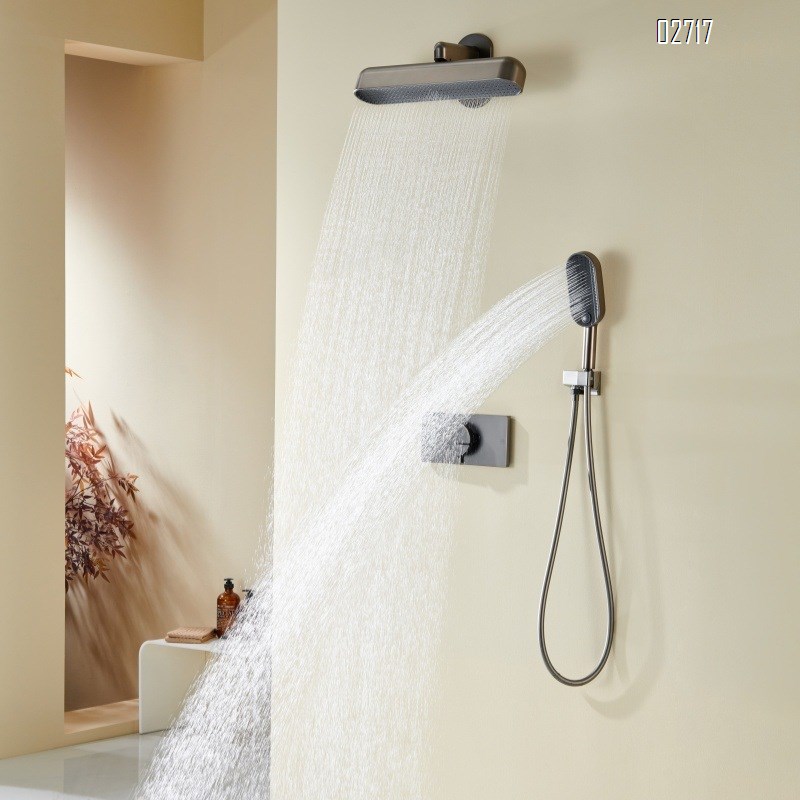 Gunmetal gray full Brass concealed shower rose with built-in wall-mounted rain shower and embedded table lamp shower set