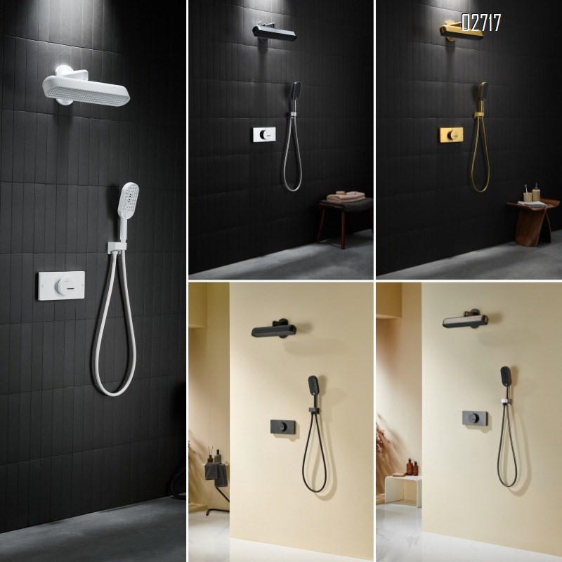 Gunmetal gray full Brass concealed shower rose with built-in wall-mounted rain shower and embedded table lamp shower set