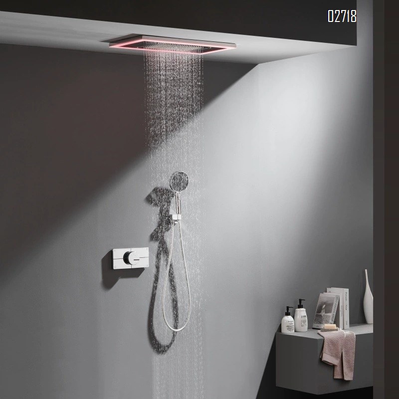 Ceiling-mounted embedded wall-style shower head with constant temperature all-copper waterfall rain shower set