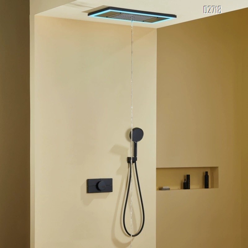 Ceiling-mounted embedded wall-style shower head with constant temperature all-copper waterfall rain shower set